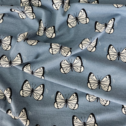 Organiskās kokvilnas rievotā trikotāža - (BUTTERFLY BLUE)