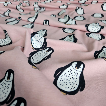 Organiskās kokvilnas dizaina plānā trikotāža - (PENGUIN - BLUSH PINK)